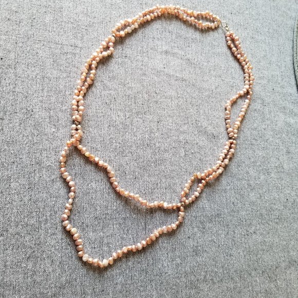 New Long freshwater pink pearl necklace with sterling silver beads and clasp - Picture 2 of 5